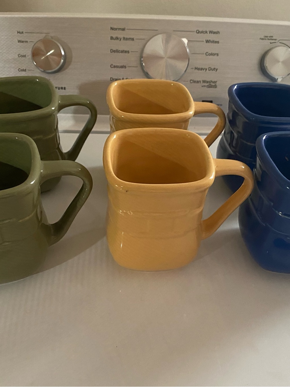 Longaberger Woven Traditions Square Mugs Set of 6 – Cornflower, Butternut & Sage